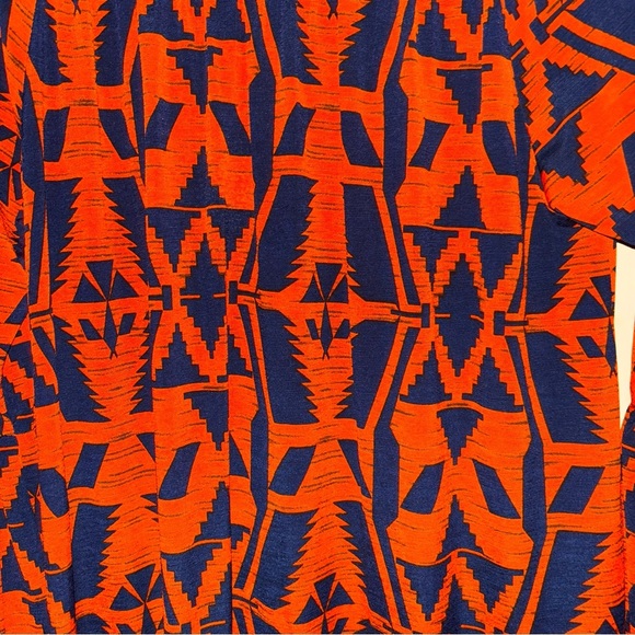 2/$30 CHRISTIAN ALIENDO Geometric Orange and Blue Long Sleeve Scoop Neck Dress - Picture 3 of 7